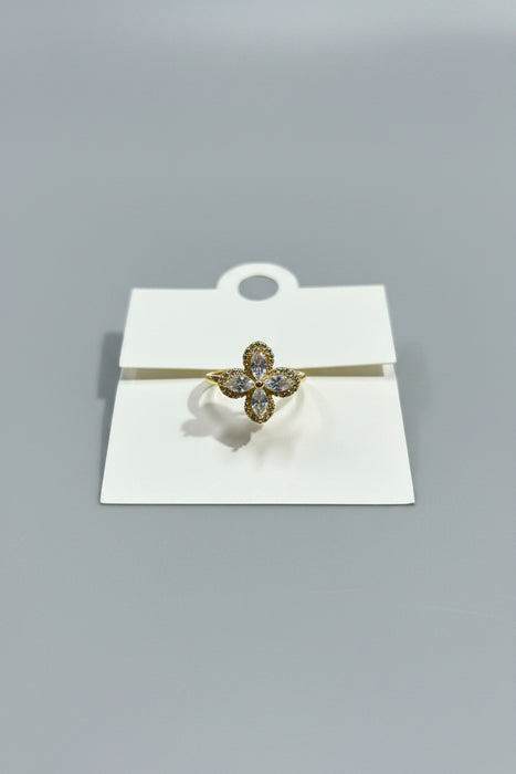 Gold & Crystal Flower Adjustable Fidget Ring