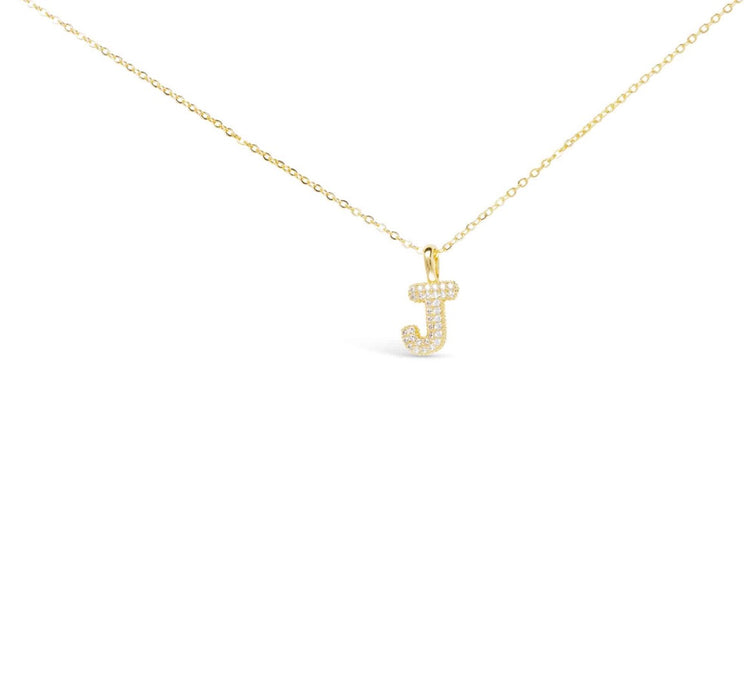 Gold CZ Large Initial Necklace-18 Letters