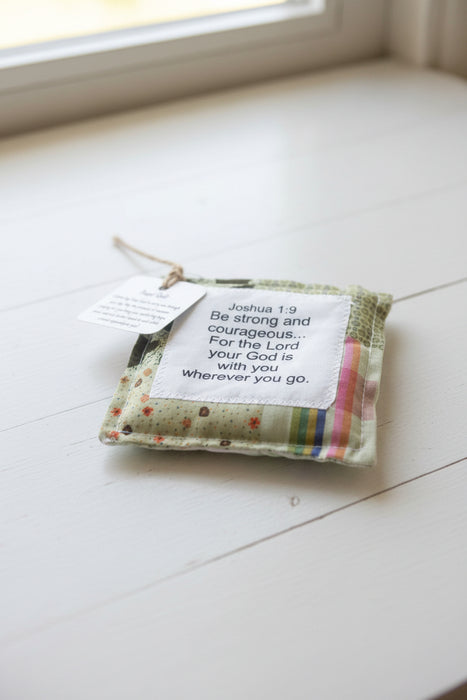 Square Pocket Prayer Quilt with a Wood Cross Inside.  Different Verses or Quotes Available.