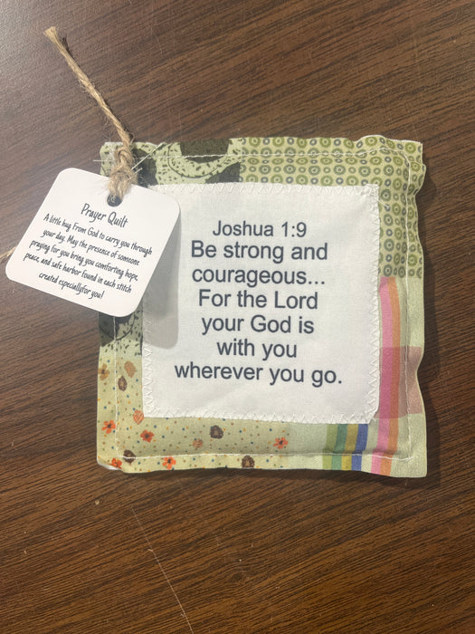 Square Pocket Prayer Quilt with a Wood Cross Inside.  Different Verses or Quotes Available. (Copy)