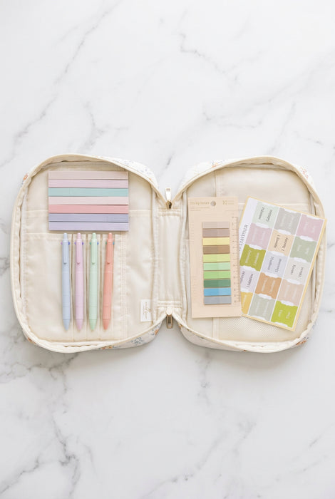 Pink Quilted with Gingham & Flowers (Patchwork) Bible Cover with Bible Tabs, Sticky Notes, Pens, & Highlighters