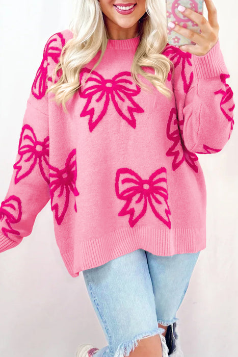 Hot Pink Bow Sweater with Cuff Sleeves