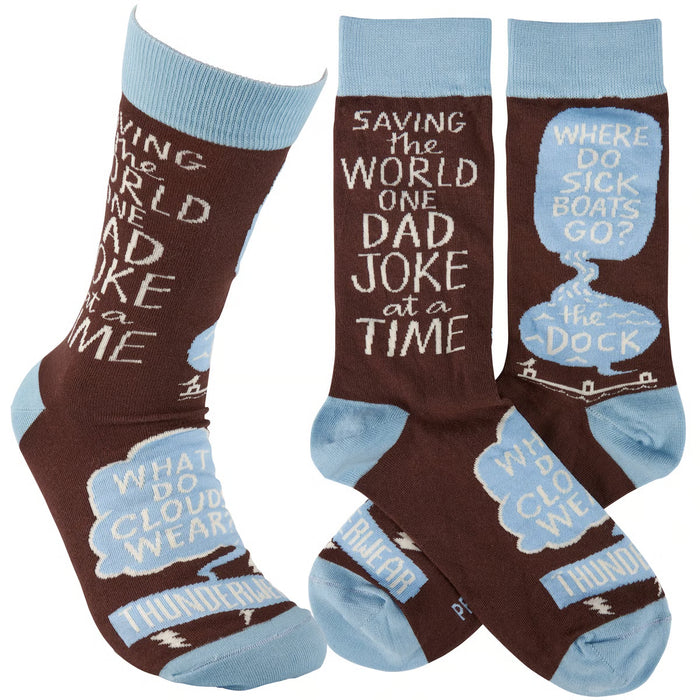 Saving The World One Dad Joke at A Time Socks- One Size fits Most