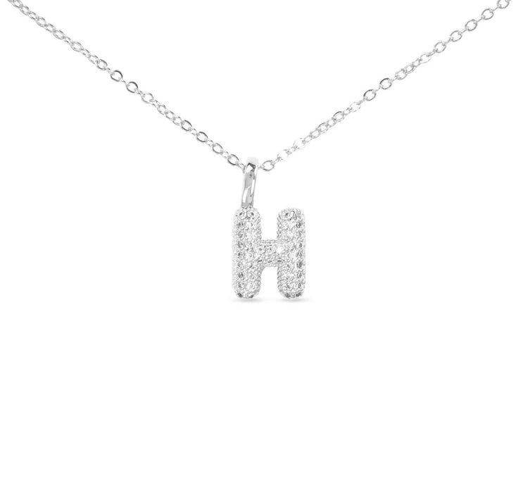 Silver CZ Large Initial Necklace-18 Letters
