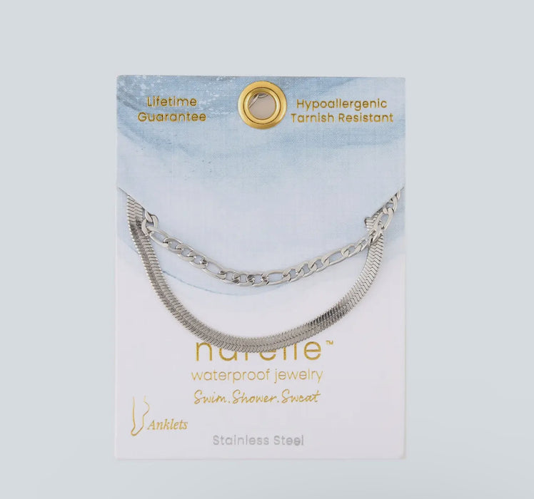 Waterproof Silver Multi Row Snake Chain Anklet