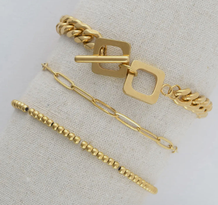 Waterproof Gold Curb Chain Bracelet Set