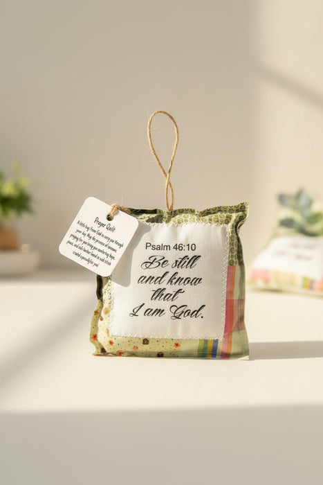 Square Pocket Prayer Quilt with a Wood Cross Inside.  Different Verses or Quotes Available.