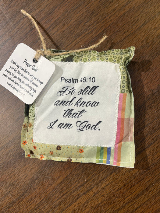 Square Pocket Prayer Quilt with a Wood Cross Inside.  Different Verses or Quotes Available. (Copy)