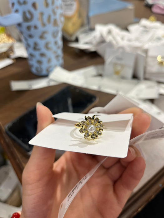 Gold Single Pearl Flower Adjustable Fidget Ring