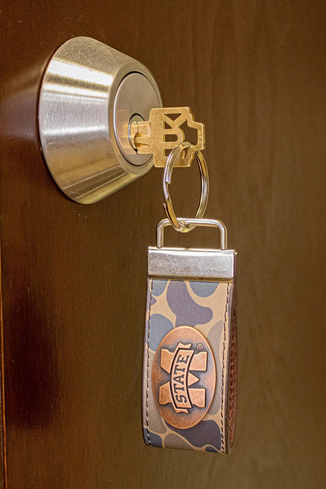 Collegiate Old School Camo Leather Loop Keychain- 2 Styles Available!