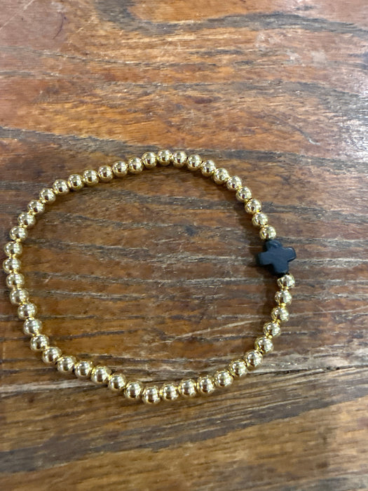 Gemstone Cross & Gold Bead Bracelets.  High Quality Non Tarnish Beads.  Perfect for Stacking.