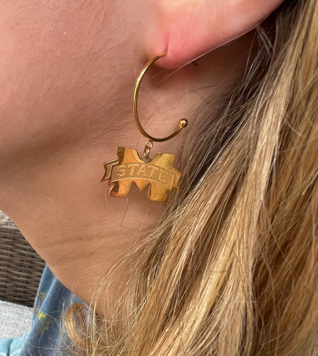 Mississippi State Logo Gold Hoop Earrings