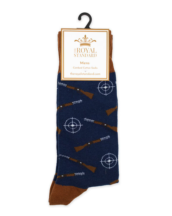 Men's Hunting Socks in Navy/Brown- One Size Fits All