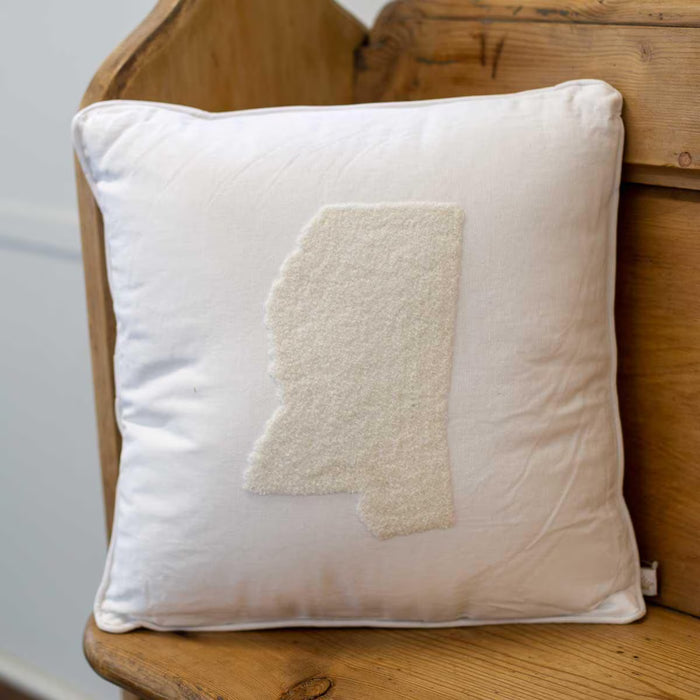 Mississippi Embroidered White Pillow