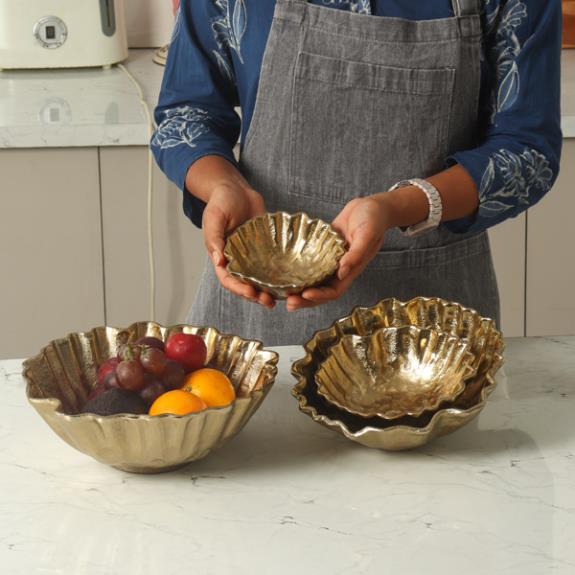 Small Ruffled Gold Aluminum Bowl
