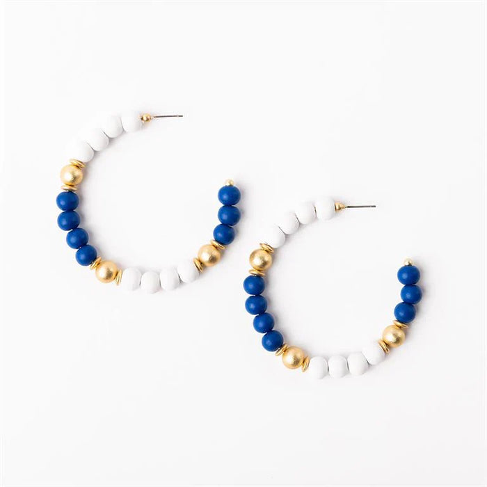 Blue, White, & Gold Janette Beaded Hoops- Perfect For Game Day To Show Your School Spirit!!