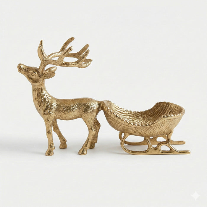 Gold Reindeer with Sleigh.  Sleigh can be used as a serving dish.