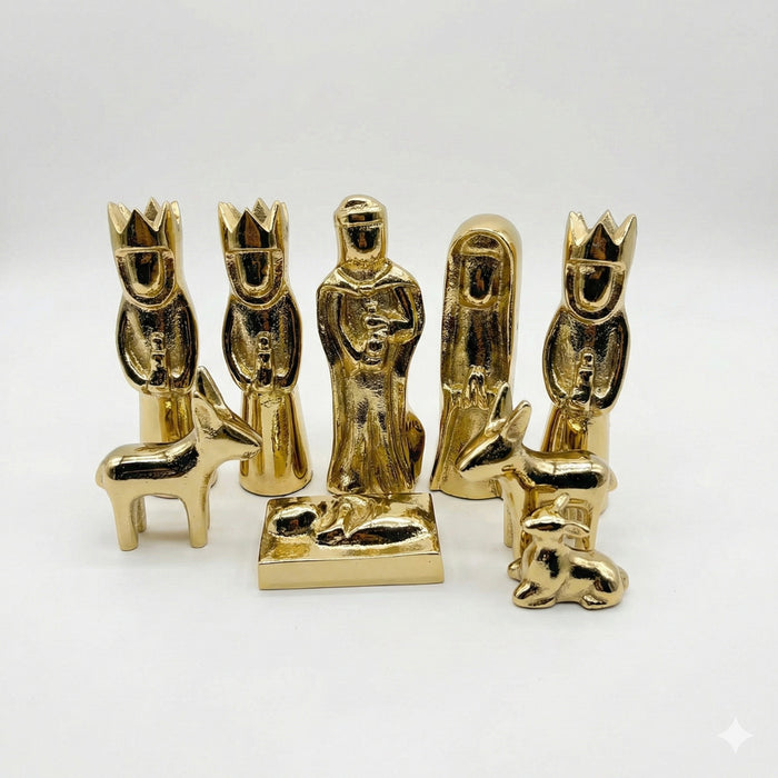Gold Metal Nativity Christmas Set of 9
