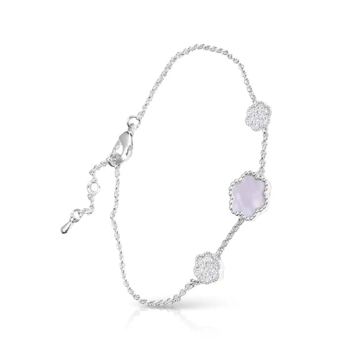 CZ/Mother of Pearl Clover Pull-Cord Bracelet
