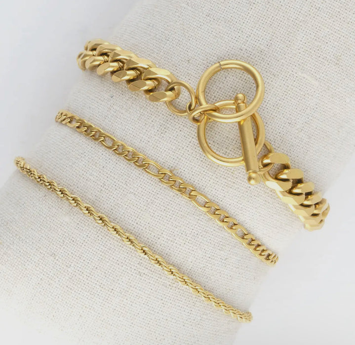 Waterproof Gold Figaro Chain Bracelet Set
