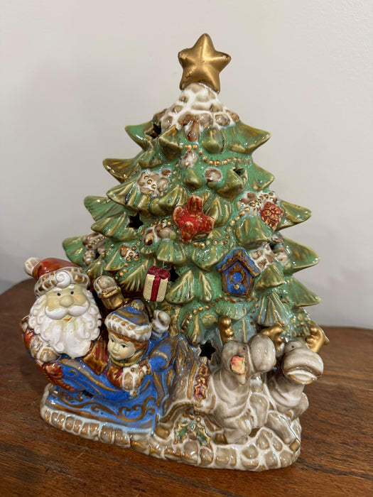Vintage Ceramic Santa & Reindeer Christmas Tree Figurine