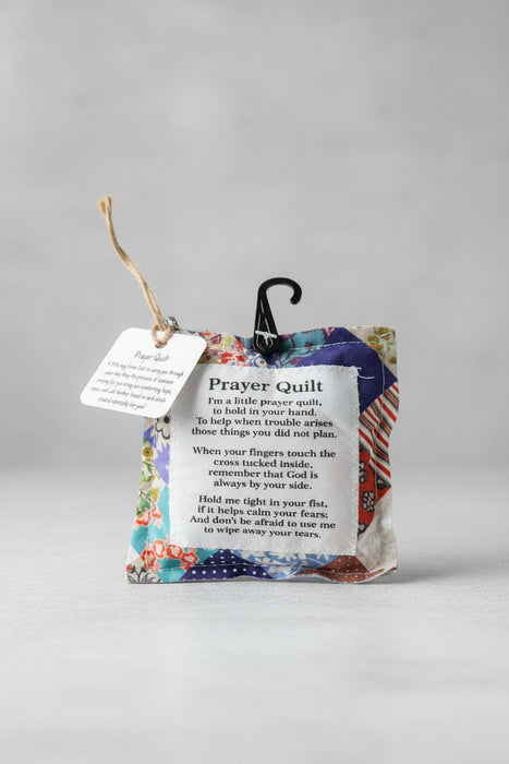 Square Pocket Prayer Quilt with a Wood Cross Inside.  Different Verses or Quotes Available.