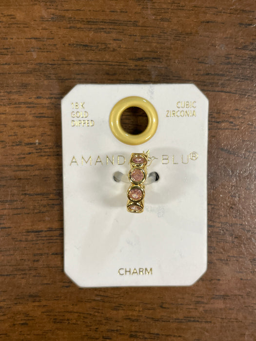 Gold CZ Pink Thin Round Charm