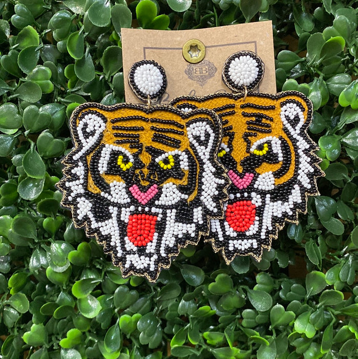 Large Beaded Tiger Earrings
