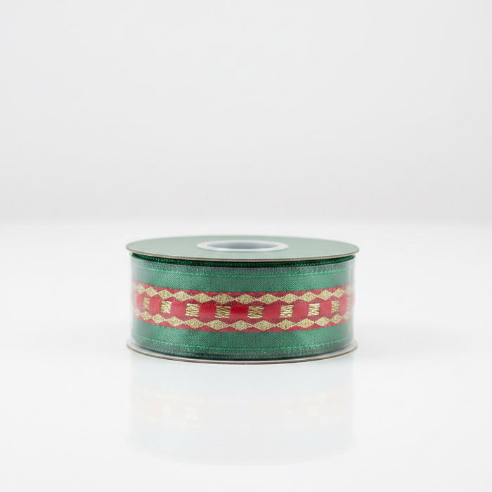 Red Trim Metallic Dupion Green John Mark Ribbon: 1.5in wide x 10yd