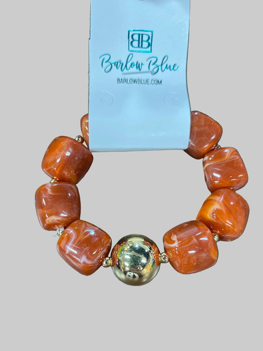 Rust Chunky Bead Bracelet with Gold Accents