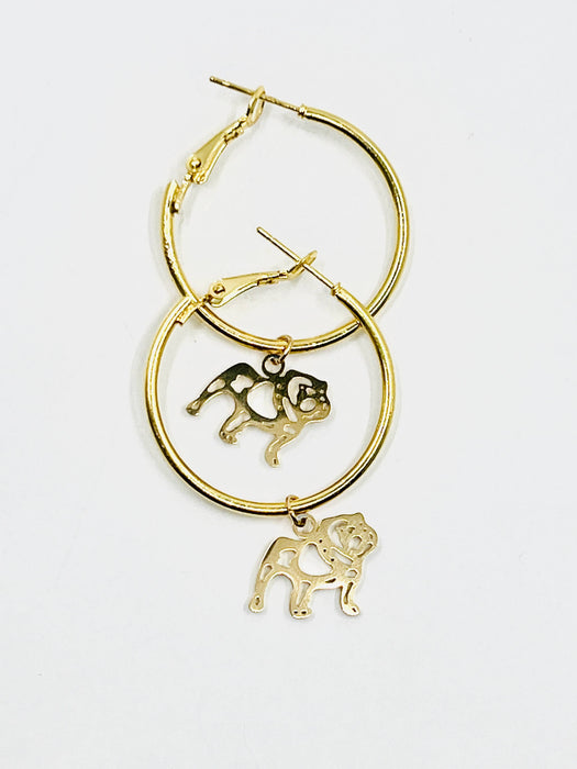 Bulldog Hoop Earrings - Small 1 inch Hoops
