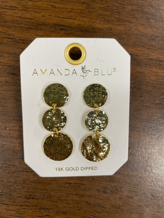 Gold Polished Hammered Triple Disc Drop Earrings