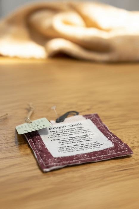 Square Pocket Prayer Quilt with a Wood Cross Inside.  Different Verses or Quotes Available.