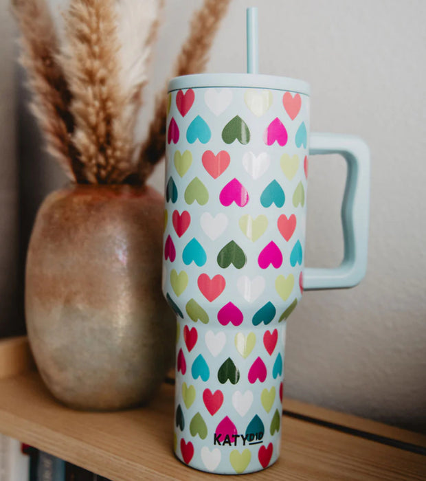 Multicolored Hearts Mint Tumbler with Handle