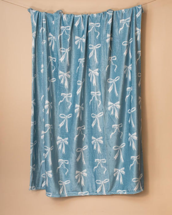 Light Blue Hannah Bow Throw Blanket 50"x60"