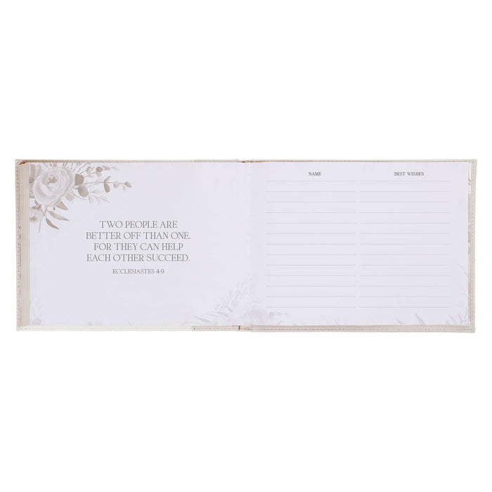 Mr. & Mrs. Peachy-pink Floral Faux Leather Medium Wedding Guest Book - 1 John 4:19