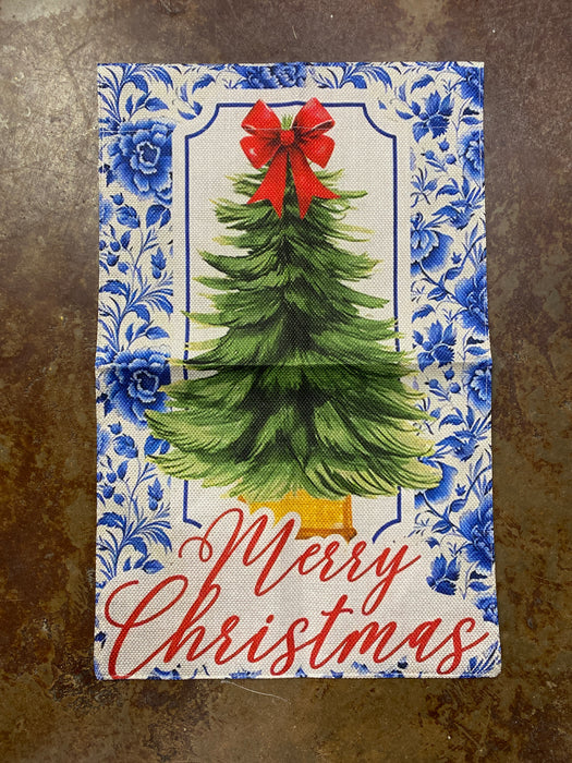 Blue Floral Merry Christmas Garden Flag