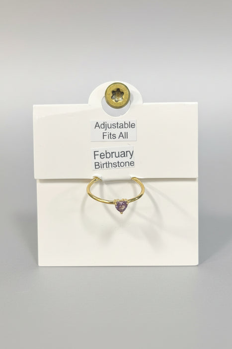 Birthstone Heart Rings on Gold Band- Adjustable Fits All
