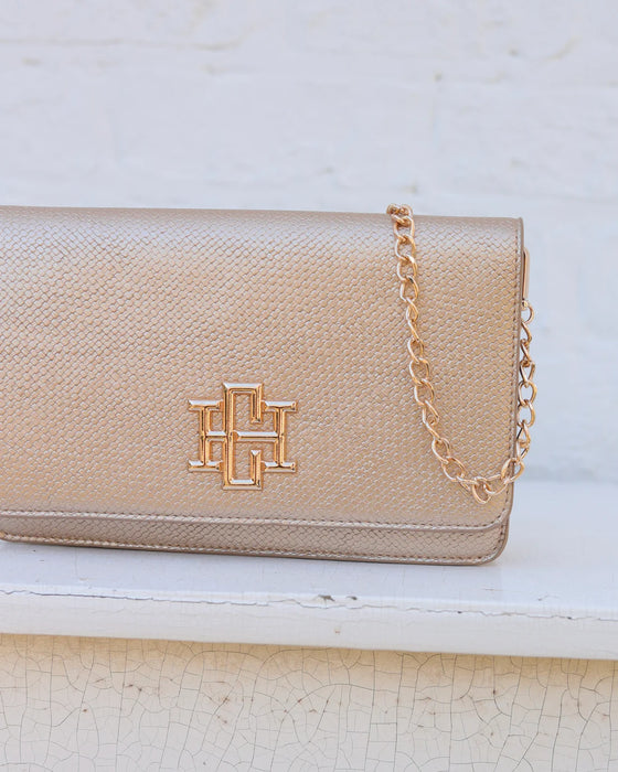 Bryn Woven Gold Clutch / Crossbody by Caroline Hill