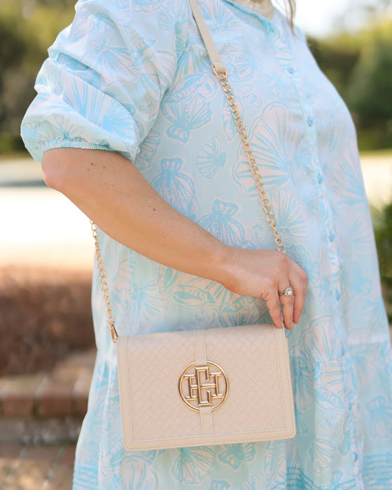 Cecilia Circle Logo Handbag Woven Almond by Caroline Hill