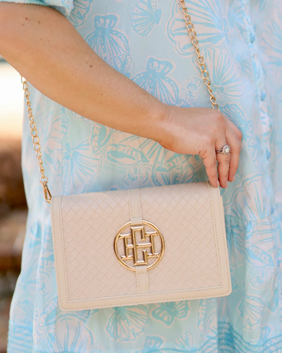 Cecilia Circle Logo Handbag Woven Almond by Caroline Hill