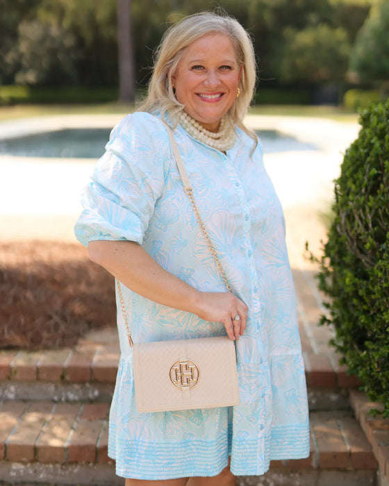 Cecilia Circle Logo Handbag Woven Almond by Caroline Hill
