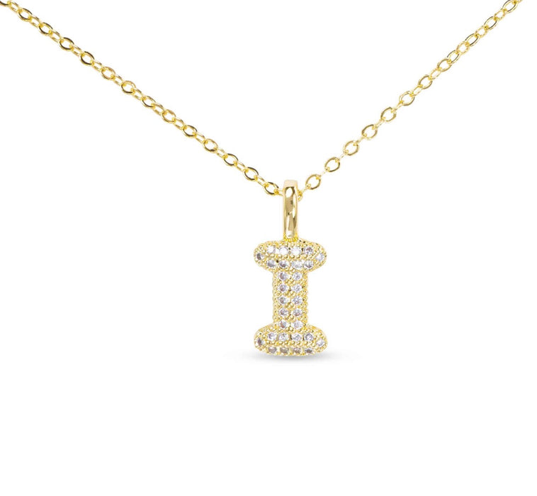 Gold CZ Large Initial Necklace-18 Letters
