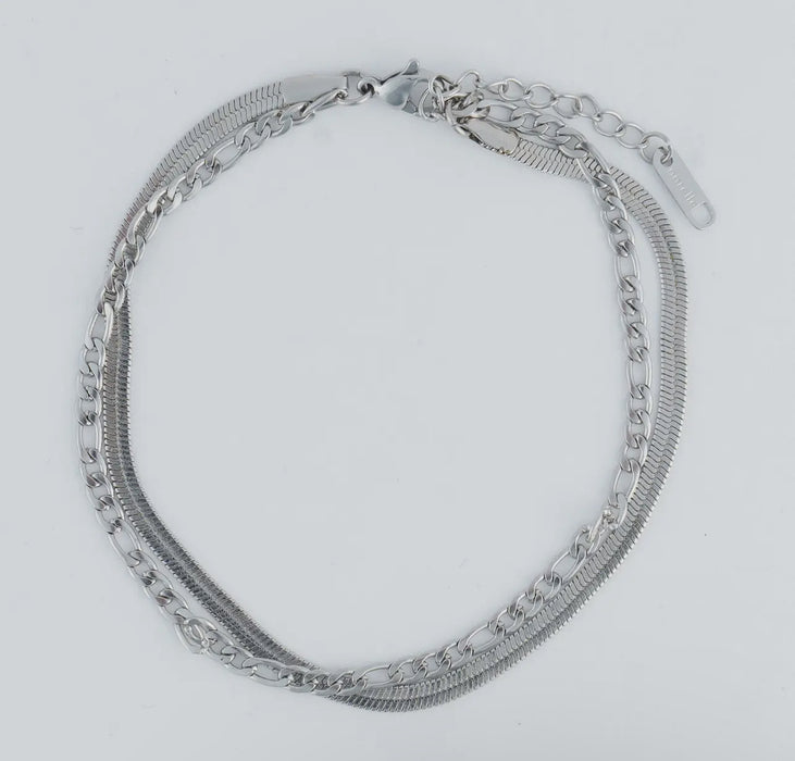Waterproof Silver Multi Row Snake Chain Anklet