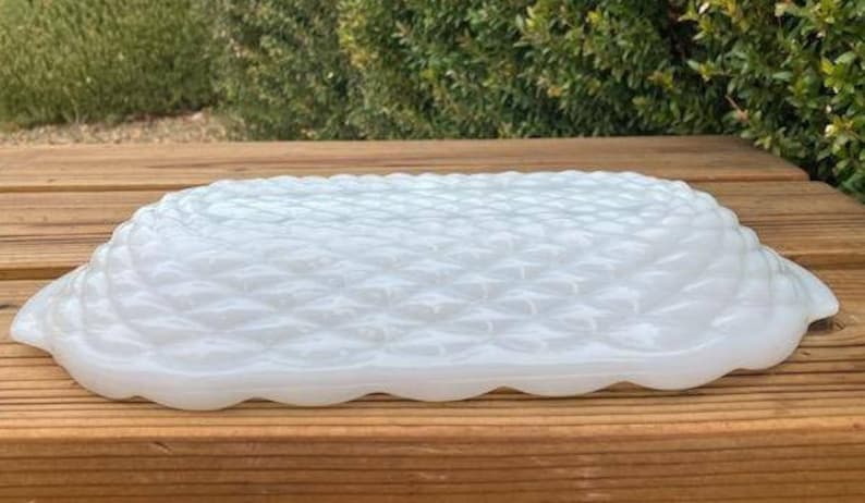 Vintage Milk Glass Divided Relish Tray with Diamond Basket Weave Pattern.