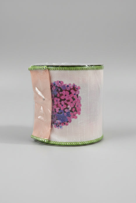 Floral Signature Print Fused Back John Mark Ribbon: 4in wide x 10yd