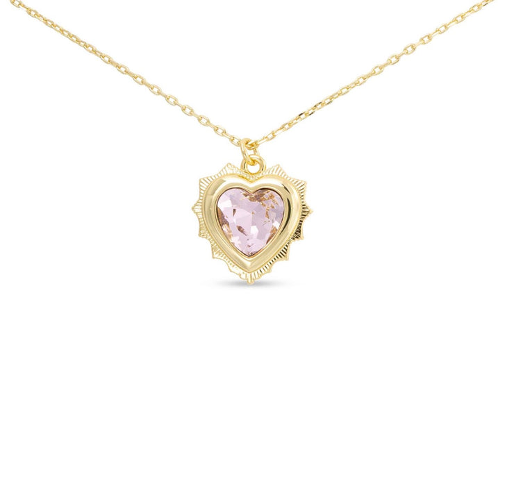 Gold Crystal Birthstone Heart Necklace