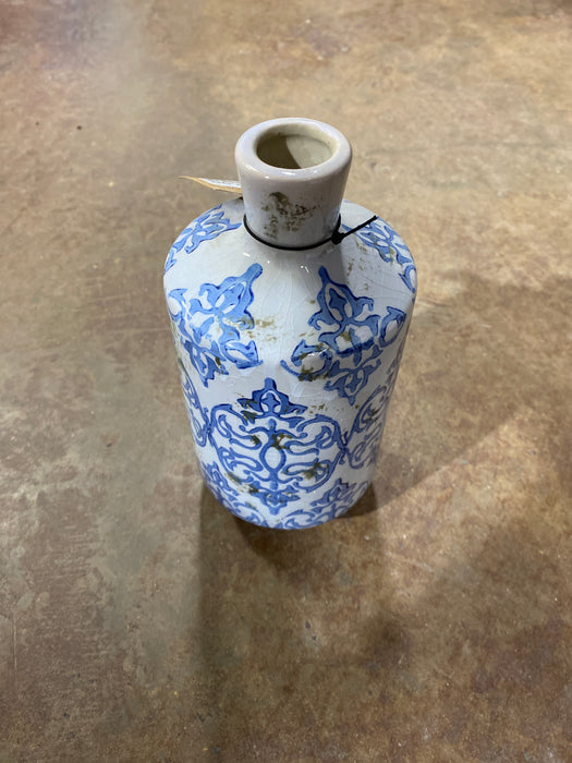 3-3/4" Round x 7-1/2"H Terra-cotta Vase w/ Transferware Pattern, Blue & White, 3 Styles