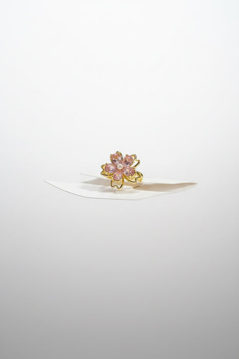 Pink Flower with Gold Band Adjustable Fidget Ring
