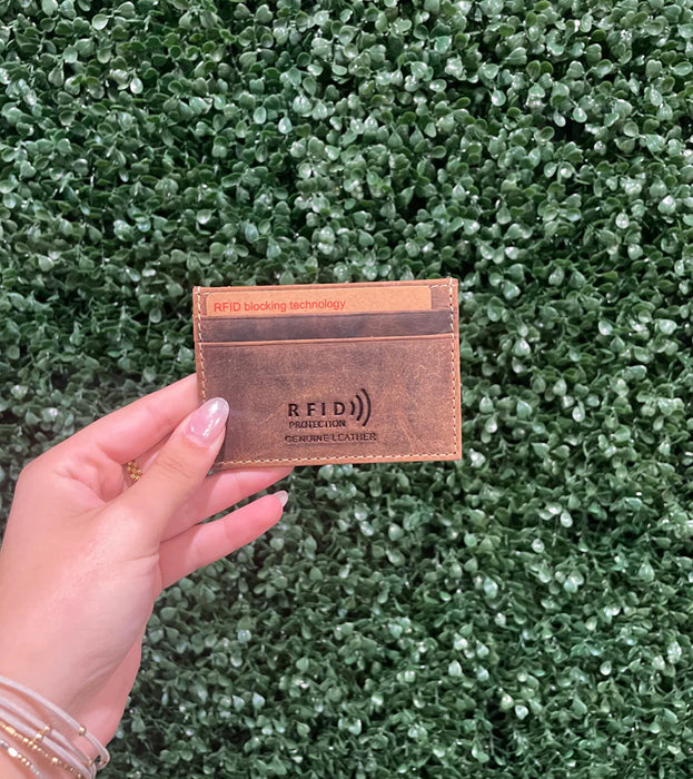 Brown Leather Card Wallet with Gold Bottle Opener Money Clip- Personalization Included!